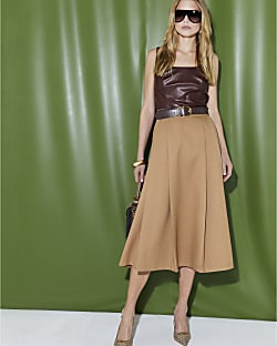 Brown Pleated Midi Skirt