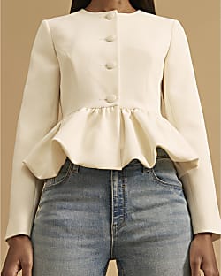 White Peplum Button Front Jacket