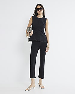 Black Denim Sleeveless Peplum Top