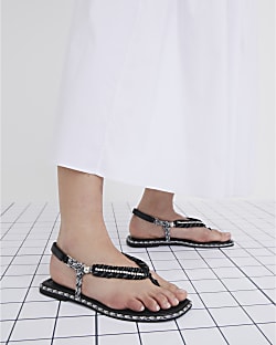 Black Rope Toe Thong Sandals