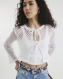 White Tie Front Crochet Top
