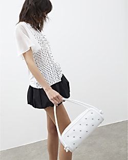 White Studded Knot Shoulder Bag
