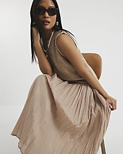 Petite Beige Knit Hybrid Maxi Dress