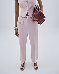 Pink Button Front Straight Trousers
