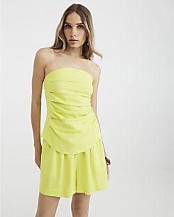 Yellow Linen Blend Bandeau Top