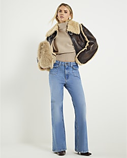 Petite Denim High Waisted Relaxed Flare Jeans