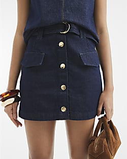Blue Denim Button Mini Skirt