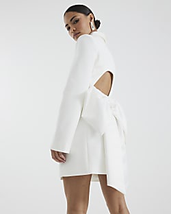 Petite White Bow Back Blazer Mini Dress