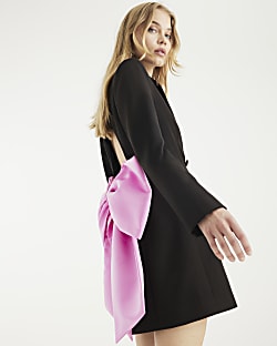 Black Bow Back Blazer Mini Dress