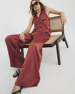 Rust High Waisted Relaxed Trousers