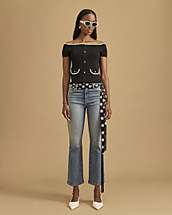 Black Bardot Trim Top