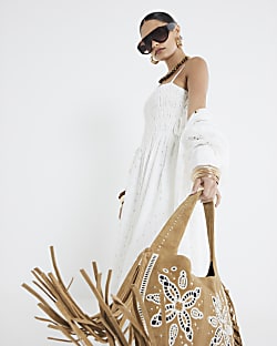 Petite White Broderie Maxi Dress