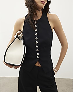 Black Halter Neck Fitted Waistcoat