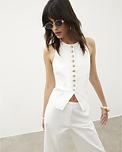 White Halter Neck Fitted Waistcoat