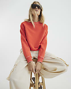 Orange Long Sleeve Raw Hem Sweatshirt