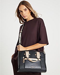 Black RI Monogram Grab Handle Tote Bag