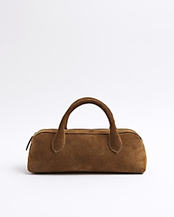 Brown Premium Suede Bowler Bag