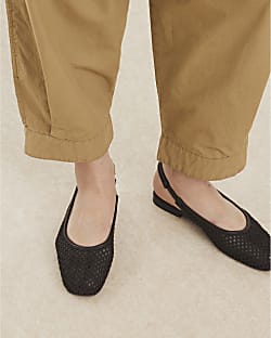 Brown Crochet Slingback Ballet Pumps