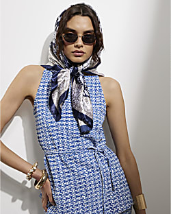 Blue Sleeveless Geometric Print Tunic Top