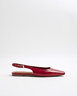 Red Slingback Pointed Toe Flat Shoes