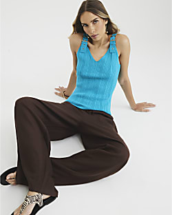 Blue Buckle Strap Knit Vest Top