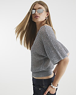Silver Sequin Knit Top
