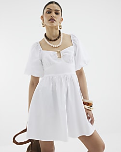 White Short Sleeve Poplin Mini Dress