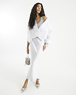 Silver Satin Maxi Skirt