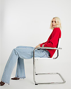 Blue Relaxed Straight Leg Jeans