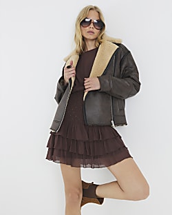 Brown Borg Lined Aviator Jacket