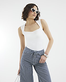 White Square Neck Bodysuit
