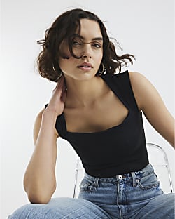 Black Square Neck Bodysuit