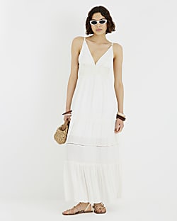 Cream Shirred Maxi Beach Dress
