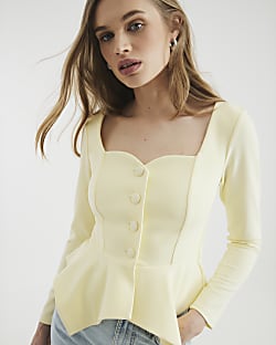 Yellow Long Sleeve Sweetheart Neckline Jacket