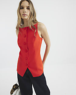 Red Square Neck Strappy Waistcoat