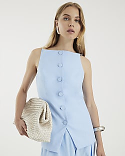 Blue Square Neck Strappy Waistcoat