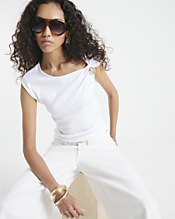White Short Sleeve Drape Trim T-shirt