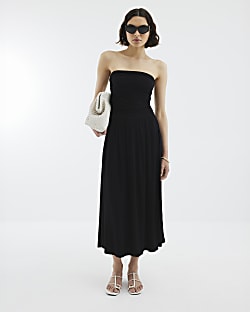 Black Drape Bandeau Midi Dress