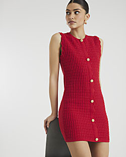 Red Stitch Knit Mini Dress