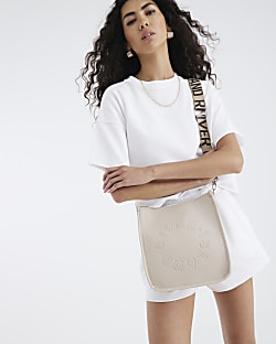 Beige Logo Messenger Bag
