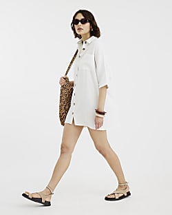 White Short Sleeve Longline Shirt