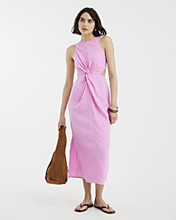 Pink Sleeveless Cut Out Midi Dress