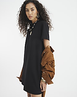 Black Premium Short Sleeve Mini T-shirt Dress