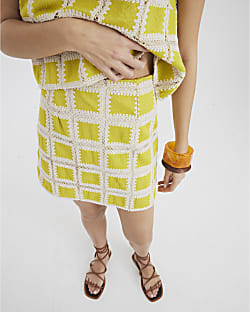 Yellow Crochet Detail Mini Skirt