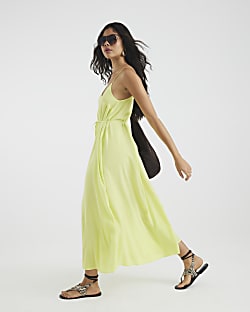 Lime Sleeveless Tie Waist Maxi Dress