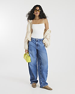 Seamed Balloon Barrel Jeans