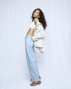 Blue Seam Detail Balloon Leg Jeans
