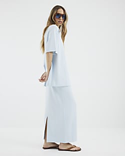 Blue Neoprene Maxi Skirt