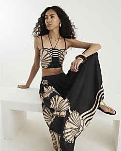 Black Printed Beach Crop Top