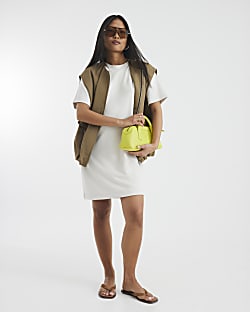 Petite Cream Short Sleeve Mini T-shirt Dress